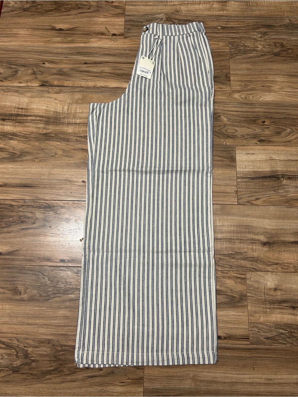 Wide Leg Striped Linen-Blend Pants - Blue/White